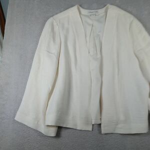 Coldwater Creek Open Front Blazer Jacket Women's Medium Ivory White 3/4 Sleeve